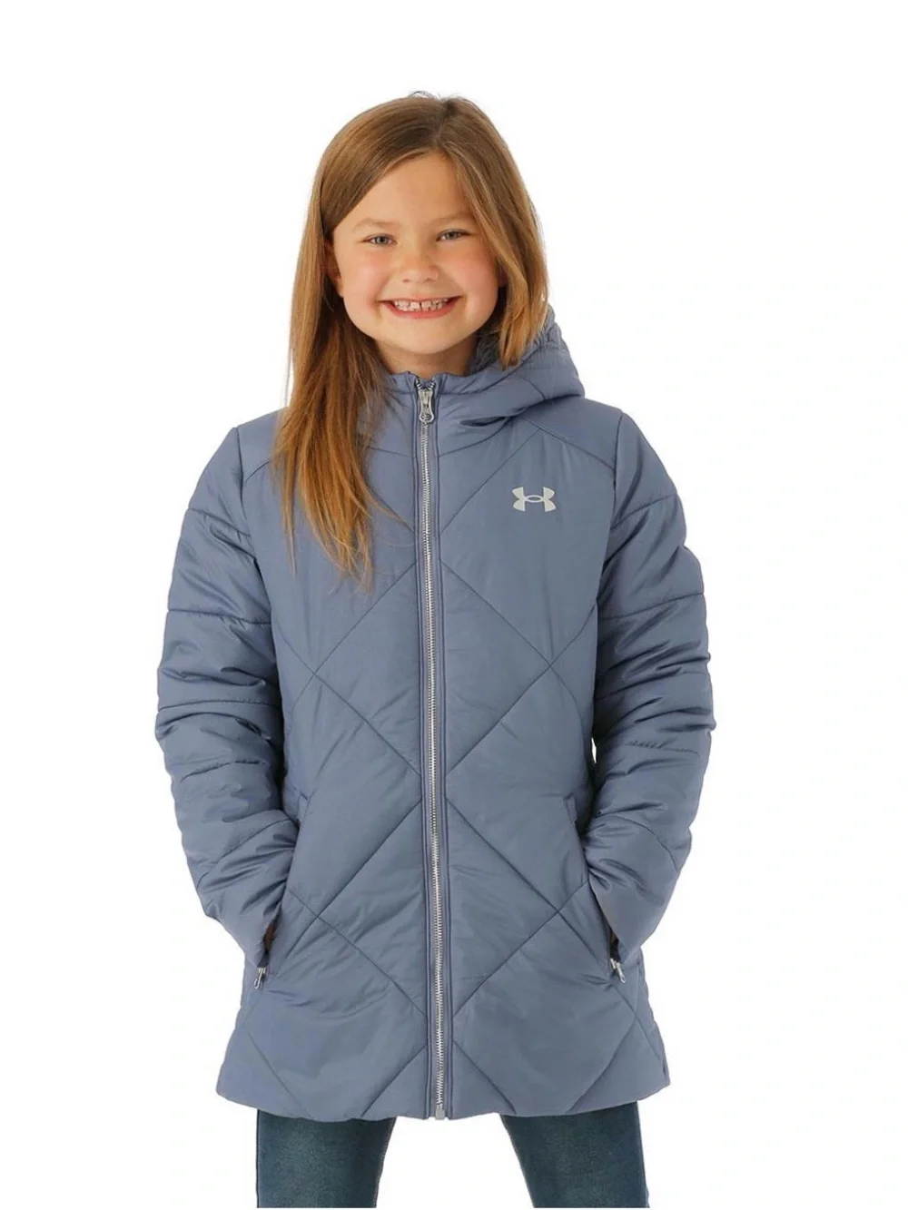 Under Armour Girls Navy Hooded Quilted Puffer Coat